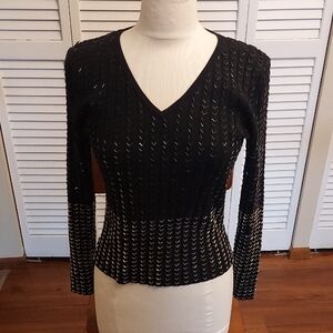 Belldini Black V Neck With Silver Beading